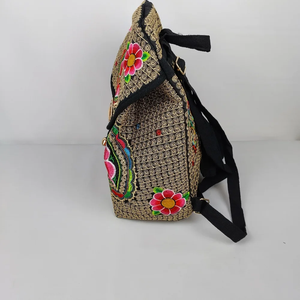Embroidered mexican‎ floral multicolor handmade bagpack 100%mexican art dew